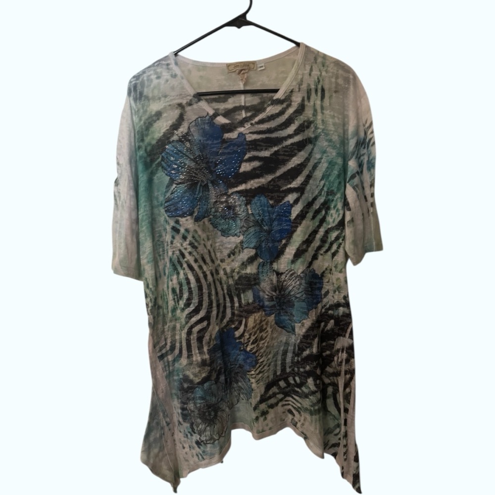 Elegant Blue Floral Women's Tunic